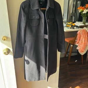 Kenneth Cole Black Trench Coat Wool Blend Minimalist Design